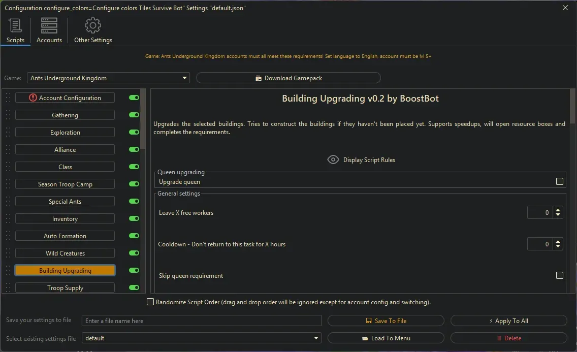 Ants Underground Bot - Building Upgrading