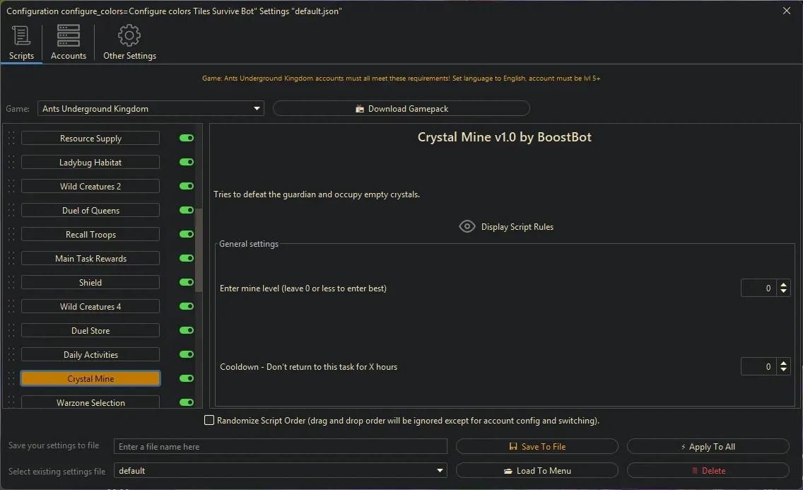 Ants Underground Bot - Crystal Mine