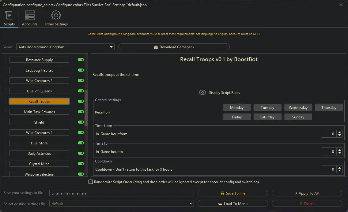 Ants Underground Bot - Recall Troops