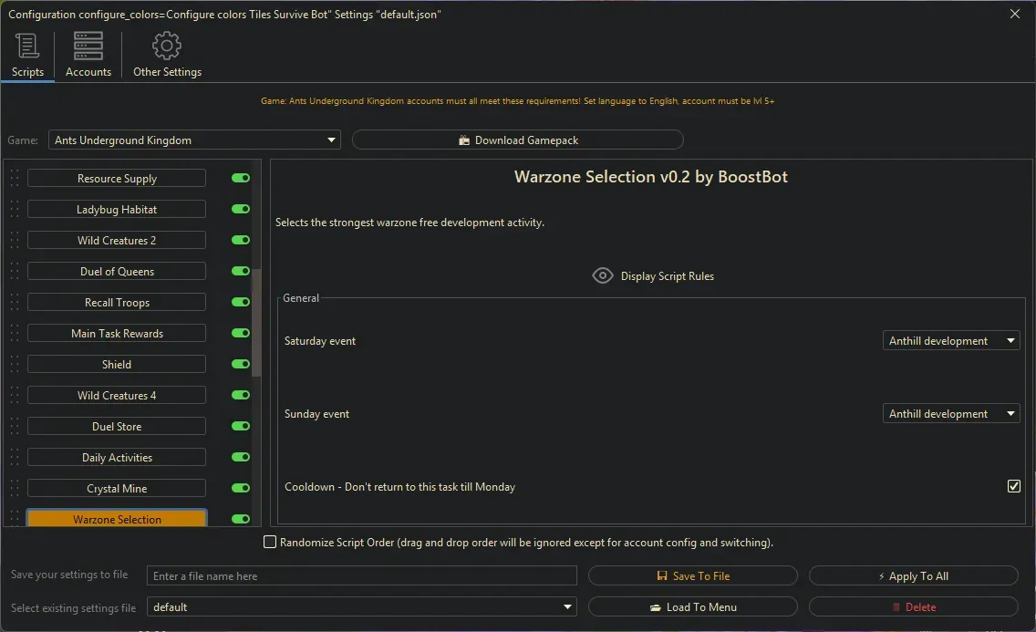 Ants Underground Bot - Warzone Selection