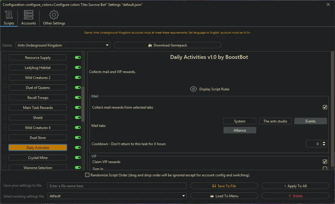 Ants Underground Bot - Daily Activities