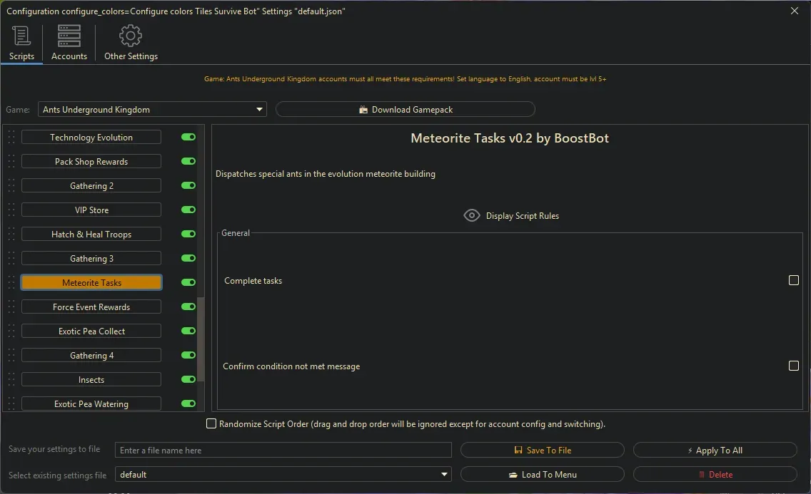 Ants Underground Bot - Meteorite Tasks