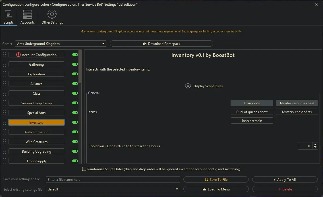 Ants Underground Bot - Inventory