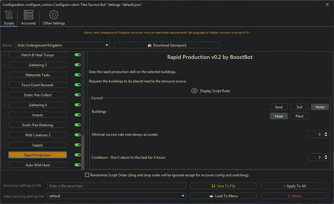 Ants Underground Bot - Rapid Production