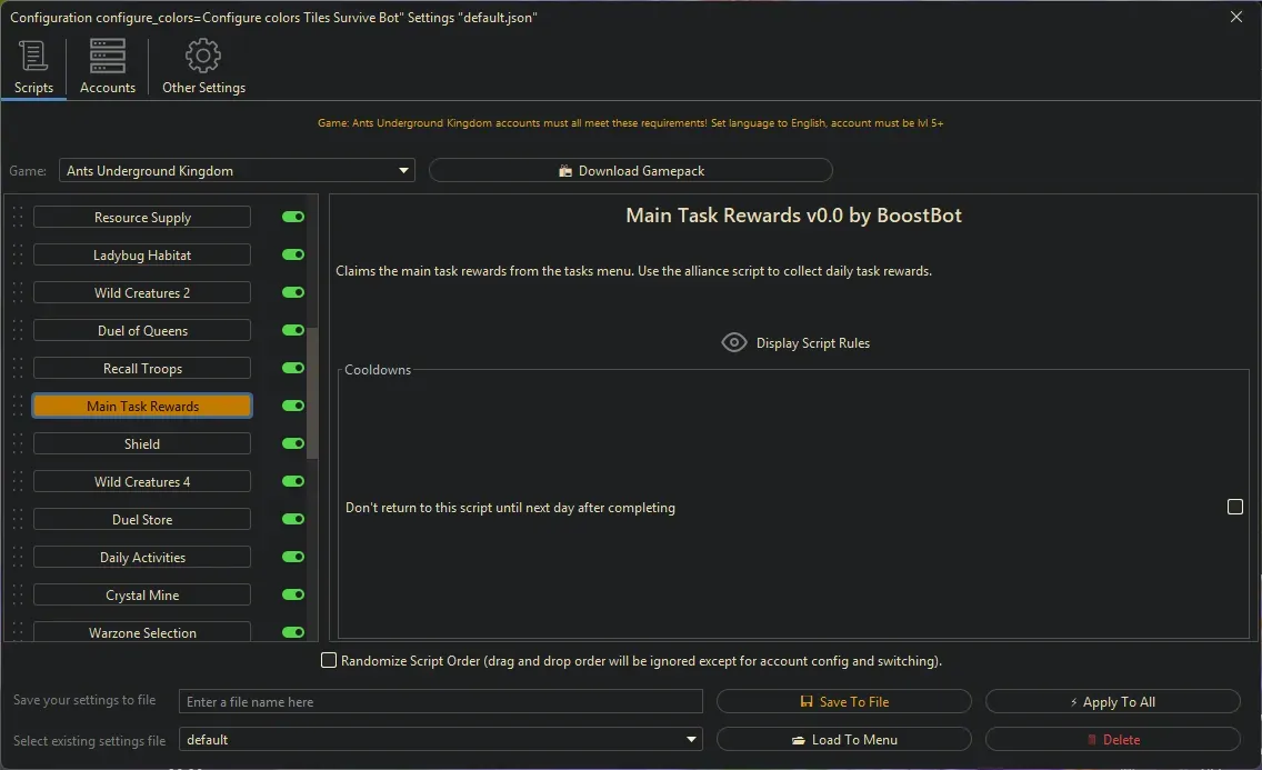 Ants Underground Bot - Main Task Rewards