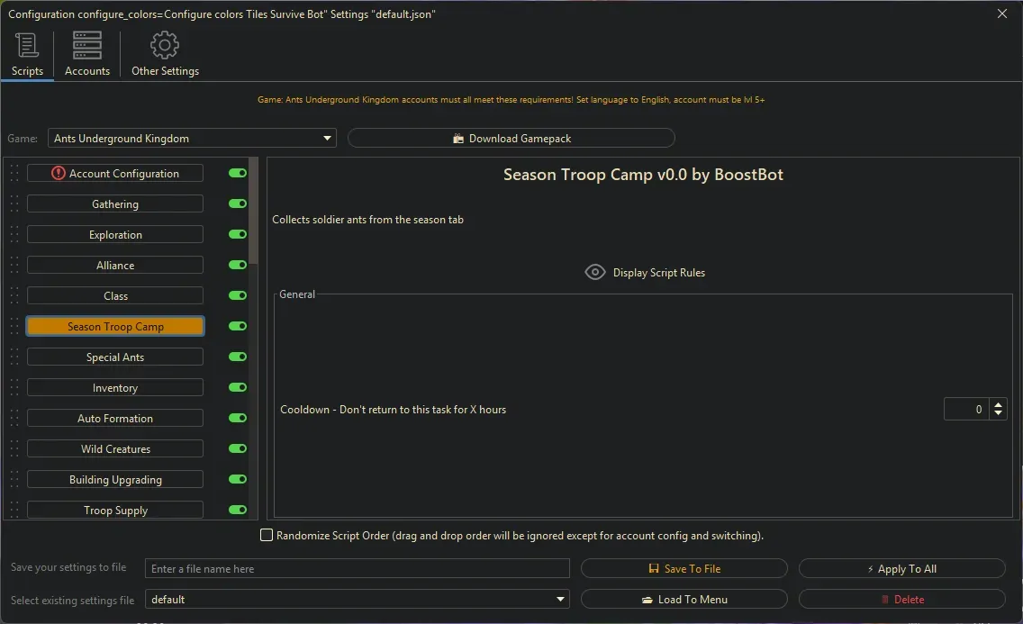 Ants Underground Bot - Season Troop Camp